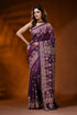 Handcrafted plum purple kutch work silk saree with mirror detailing 1