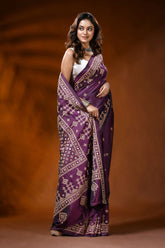 Handcrafted plum purple kutch work silk saree with mirror detailing 4
