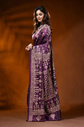 Handcrafted plum purple kutch work silk saree with mirror detailing 3