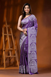 Handcrafted purple kutch embroidery saree in silk arch motif design 1