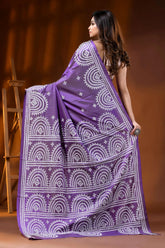 Handcrafted purple kutch embroidery saree in silk arch motif design 5