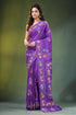 Handcrafted purple silk kantha saree with traditional leaf motif vibrant adorned intricate 1