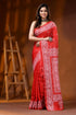 Handcrafted red kantha embroidery silk saree floral ethnic motif 1
