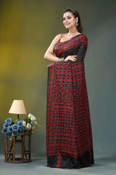 Handcrafted red thread kutch embroidery silk saree in black black red embroidered saree intricate 3