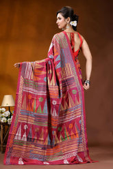 Handcrafted rich maroon geometric design kantha stitch silk saree vibrant maroon saree intricate geometric 5
