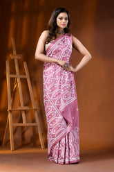 Handcrafted rose pink silk kutch embroidery saree with ethnic motif 4