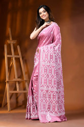 Handcrafted rose pink silk kutch embroidery saree with ethnic motif 3