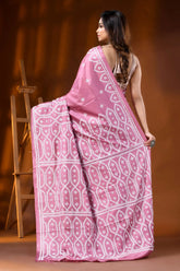 Handcrafted rose pink silk kutch embroidery saree with ethnic motif 5