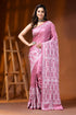 Handcrafted rose pink silk kutch embroidery saree with ethnic motif 1