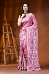 Handcrafted rose pink silk kutch embroidery saree with ethnic motif 6
