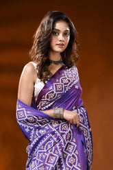 Handcrafted royal purple gujarati stitch saree in silk - ethnic design 2