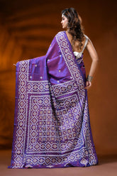Handcrafted royal purple gujarati stitch saree in silk - ethnic design 5