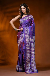 Handcrafted royal purple gujarati stitch saree in silk - ethnic design 1