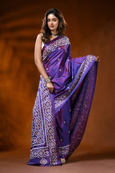 Handcrafted royal purple gujarati stitch saree in silk - ethnic design 4
