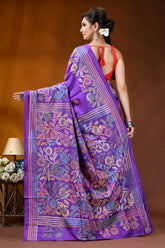 Handcrafted royal purple silk kantha work saree with floral design purple silk saree intricate floral 5