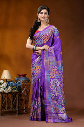 Handcrafted royal purple silk kantha work saree with floral design vibrant purple silk saree adorned 6