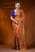 Handcrafted rust orange silk kantha saree with folk art motif 1