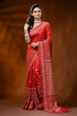 Handcrafted scarlet red kutch work silk saree with mirror detailing 1