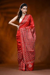 Handcrafted scarlet red kutch work silk saree with mirror detailing 7