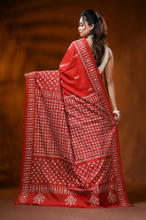 Handcrafted scarlet red kutch work silk saree with mirror detailing 5
