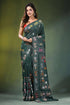 Handcrafted timber green silk kantha saree with floral mandala design dark adorned 1