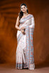 Handcrafted white silk gujarati stitch saree with multicolor thread 1