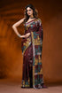 Handcrafted wine berry kutch work saree in silk - multicolor ethnic motif 1