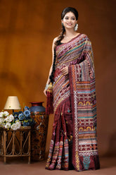 Handcrafted wine berry silk kantha work saree with multicolor-thread maroon silk saree intricate multicolored 6