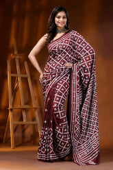 Handcrafted wine kutch embroidered silk saree with mirror detailing 1