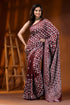 Handcrafted wine kutch embroidered silk saree with mirror detailing 1