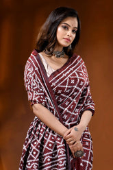 Handcrafted wine kutch embroidered silk saree with mirror detailing 2