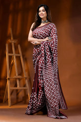 Handcrafted wine kutch embroidered silk saree with mirror detailing 3