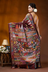 Handcrafted wine silk kantha saree featuring multi-thread design maroon silk saree adorned intricate 5
