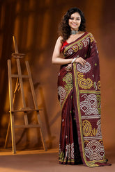 Handcrafted wine silk kutch embroidery saree with multicolor paisley motif 6