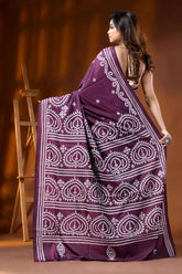 Handcrafted wine silk kutch work saree with paisley motif design 5