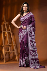 Handcrafted wine silk kutch work saree with paisley motif design 1