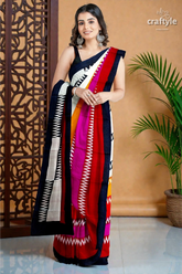 Handcrafted zigzag pure mulberry silk saree with vibrant multicolor block print 3
