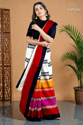 Handcrafted zigzag pure mulberry silk saree with vibrant multicolor block print 6