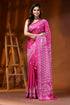 Handmade cerise pink kutch work saree in silk with geometric motifs 1
