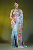 Handmade cloudy blue silk kantha stitch saree with circular mandala 1