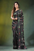Handmade ebony black floral design kantha work silk saree intricate 1