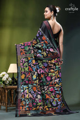 Handmade floral design black ethnic silk kantha stitched saree black embroidered saree vibrant multicolored 5