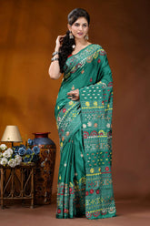 Handmade green floral motif silk lambani embroidery saree emerald green silk saree adorned 6