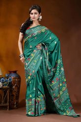 Handmade green floral motif silk lambani embroidery saree emerald green silk saree adorned 4