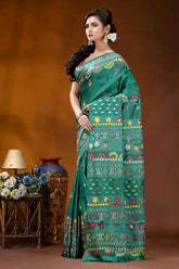 Handmade green floral motif silk lambani embroidery saree emerald green silk saree adorned 3