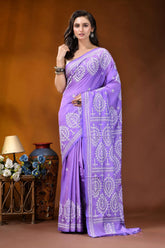 Handmade lavender paisley design kutch embroidery silk saree lavender silk saree adorned intricate 1