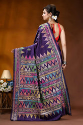 Handmade royal purple silk kantha saree with multithread geometric design vibrant purple saree intricate geometric 6