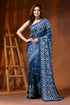 Handmade slate blue silk gujarati stitch saree with ethnic design 1