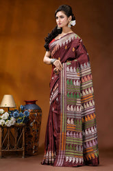 Handmade wine silk kantha stitch saree with multicolor ethnic design maroon silk saree intricate multicolored 3