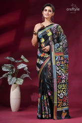Heritage floral motif kantha stitch silk saree in charcoal black black silk saree adorned vibrant 6